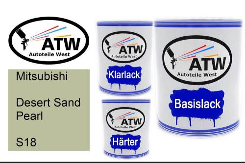 Mitsubishi, Desert Sand Pearl, S18: 1L Lackdose + 1L Klarlack + 500ml Härter - Set, von ATW Autoteile West.